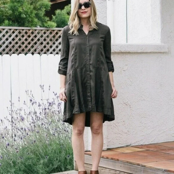 Anthropologie Holding Horses Marion Swing Shirt Dress Olive Green Women's Size 2 - Picture 1 of 12